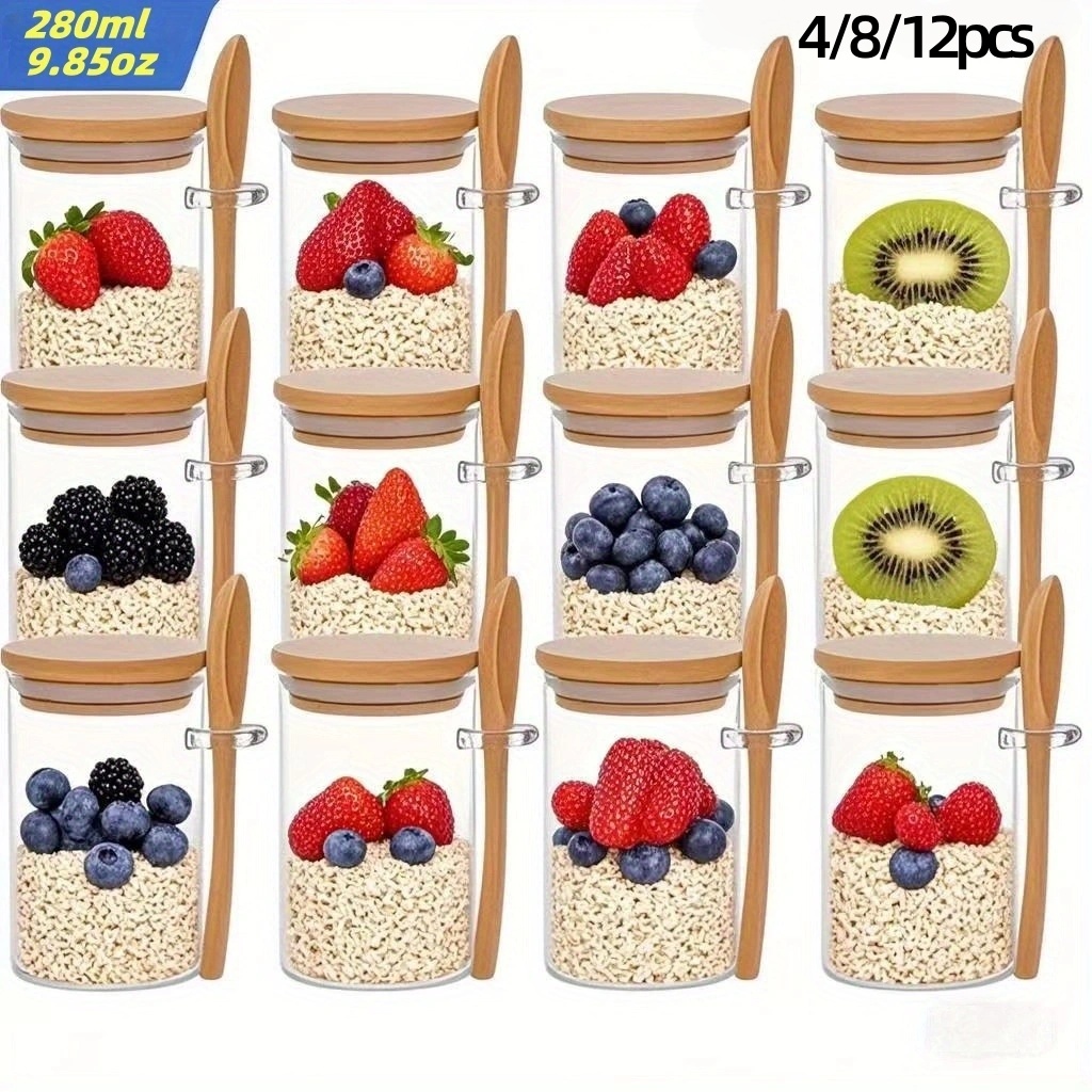 Meal Prep Glass - 4/8/12 Buah, Cangkir Sarapan Oatmeal dengan