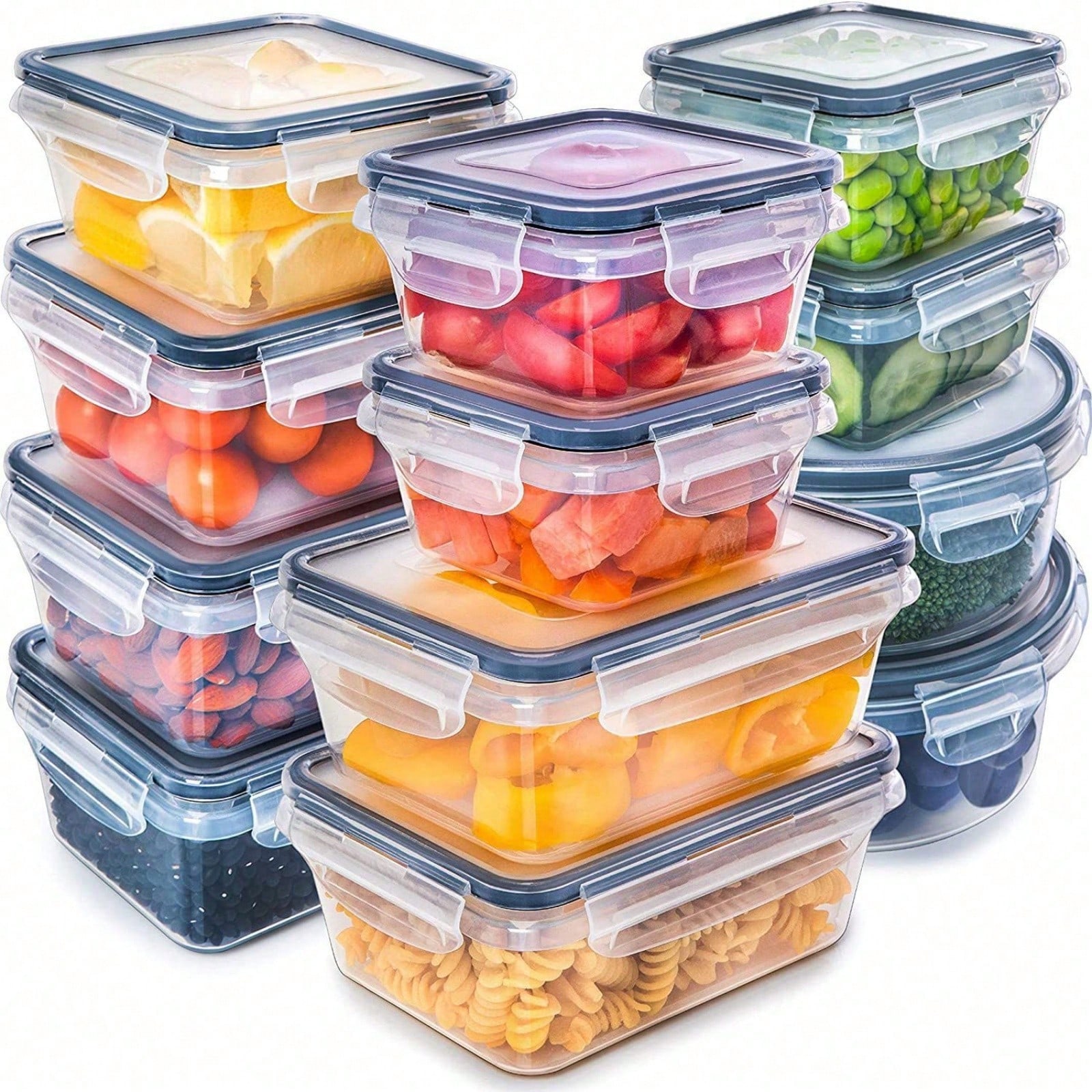 Meal Prep Glass - 12 Kotak Penyimpanan Makanan Plastik Tertutup,